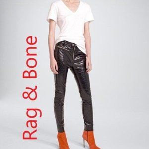 Rag Bone Ryder Crinkle Lamb Leather Pants Zipper Moto Black Skinny Women Slacks